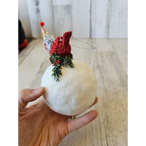 shabby chic Cardinal snowball ornament bird nest Xmas decor - Picture 9 of 10